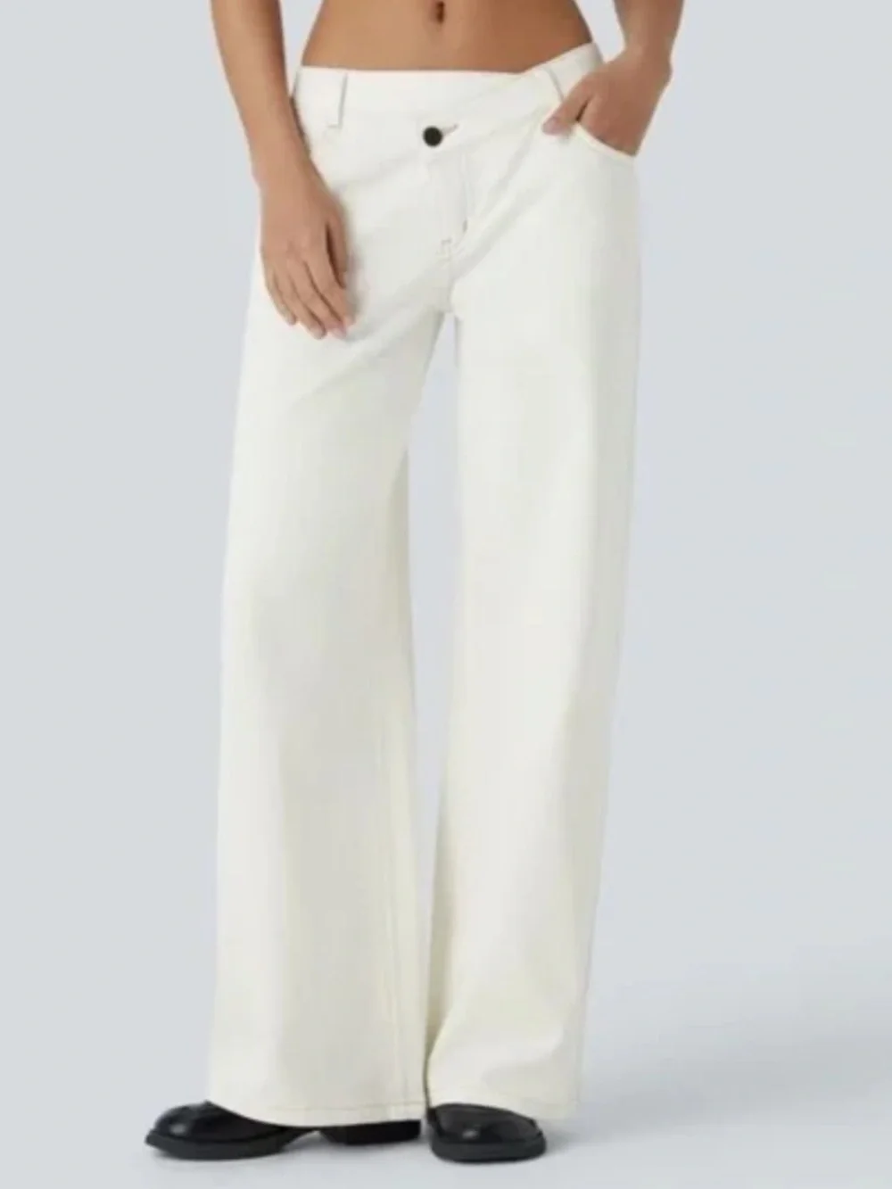 HALARA ASYMMETRIC WHITE STRETCH DENIM WIDE LEG JEANS PANTS SIZE XS NEW - Picture 1 of 16